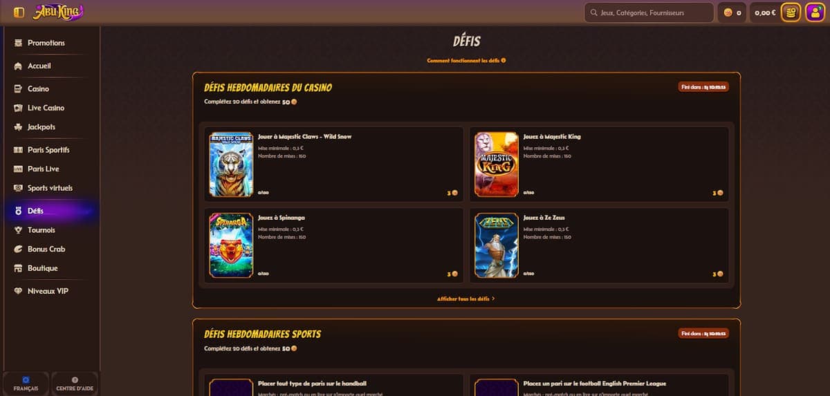 Défis AbuKing Casino