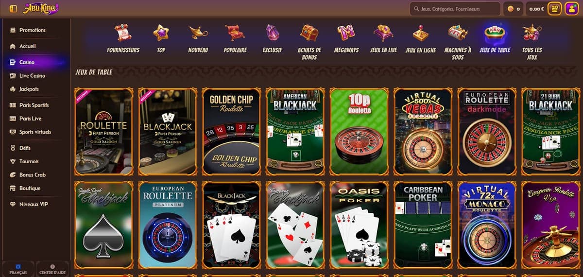 Jeux de table AbuKing Casino