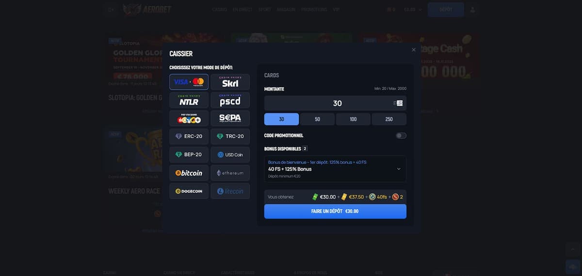 Dépôt Aerobet Casino