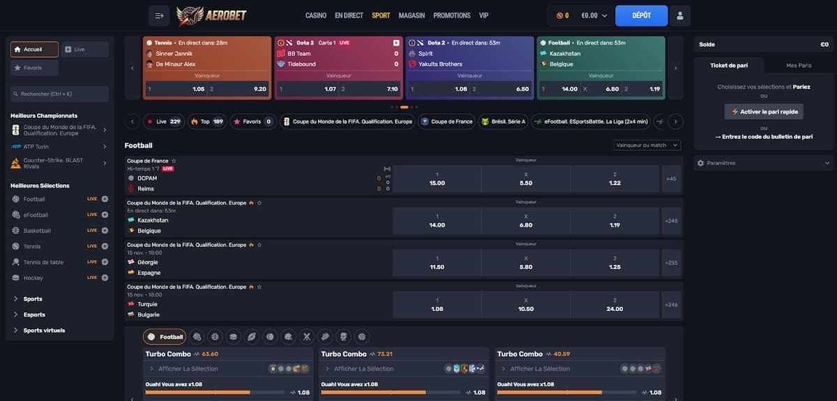 Paris sportifs Aerobet Casino