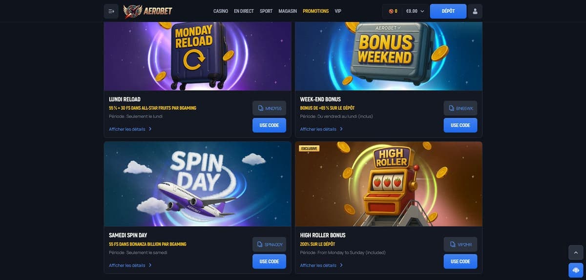 Promos Aerobet Casino