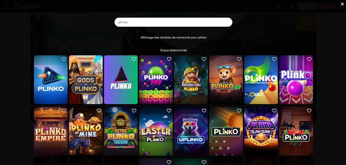 Mini jeux Alexander Casino