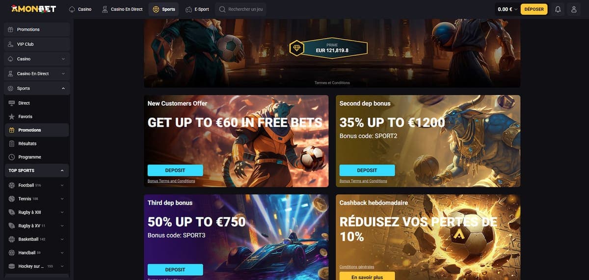 Bonus bienvenue paris sportifs Amonbet Casino