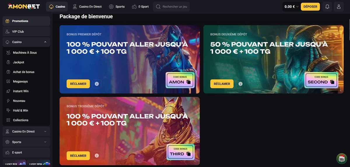 Bonus bienvenue Amonbet Casino