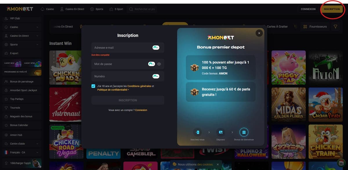 Inscription Amonbet Casino
