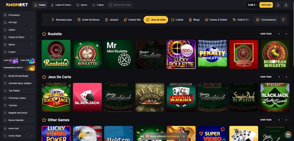 Jeux de table Amonbet Casino