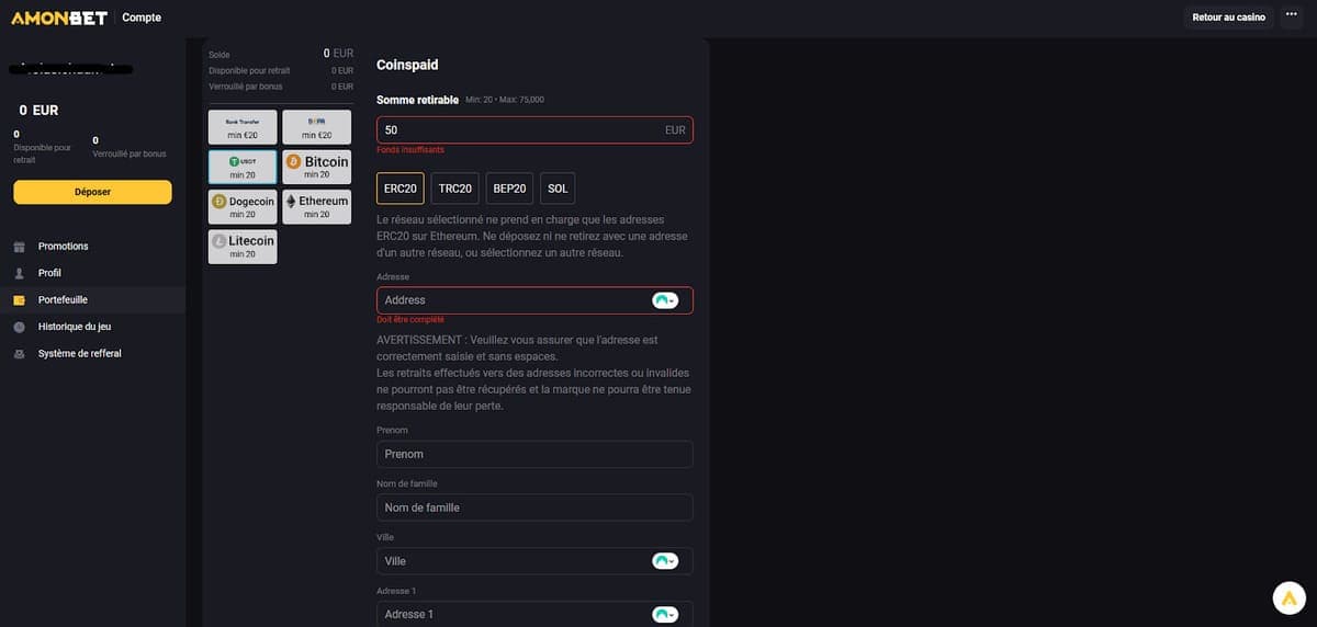 Retrait Amonbet Casino