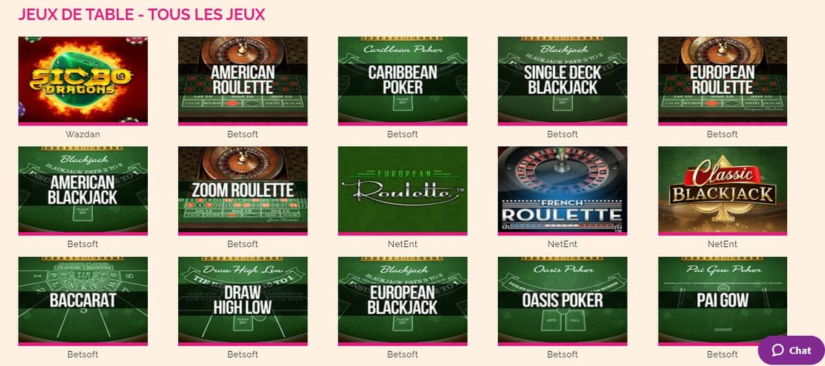 Jeux de table Arlequin casino