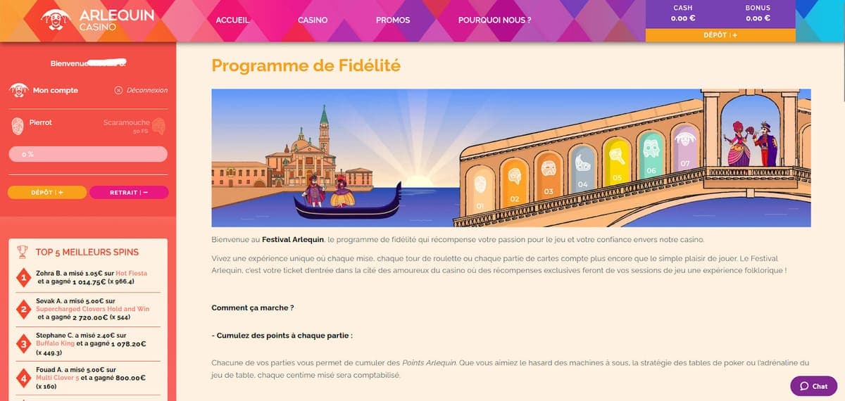 Programme fidélité Arlequin Casino