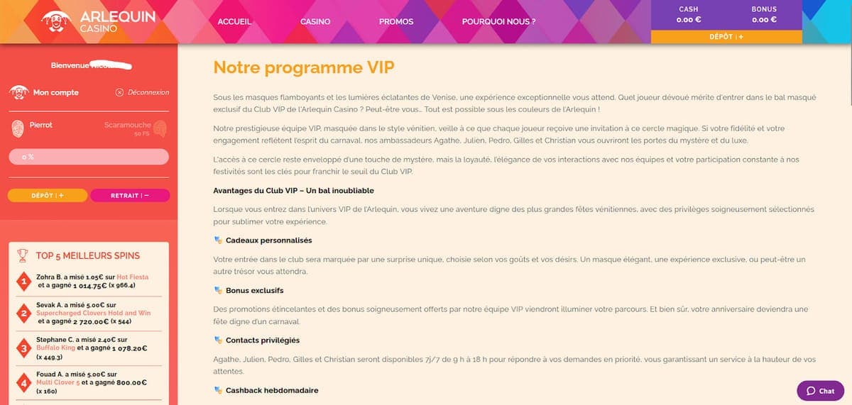 Programme VIP Arlequin Casino