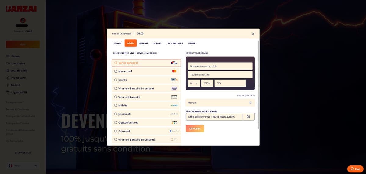 Dépôt Banzai Casino