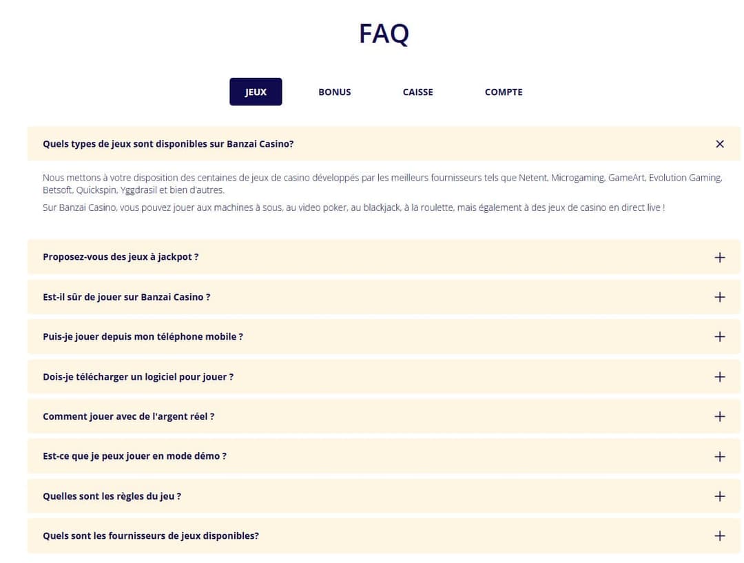 FAQ Banzai Casino