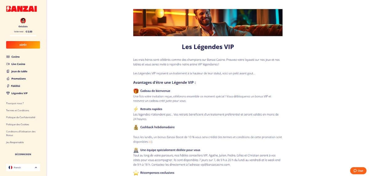 Légendes VIP Banzai Casino