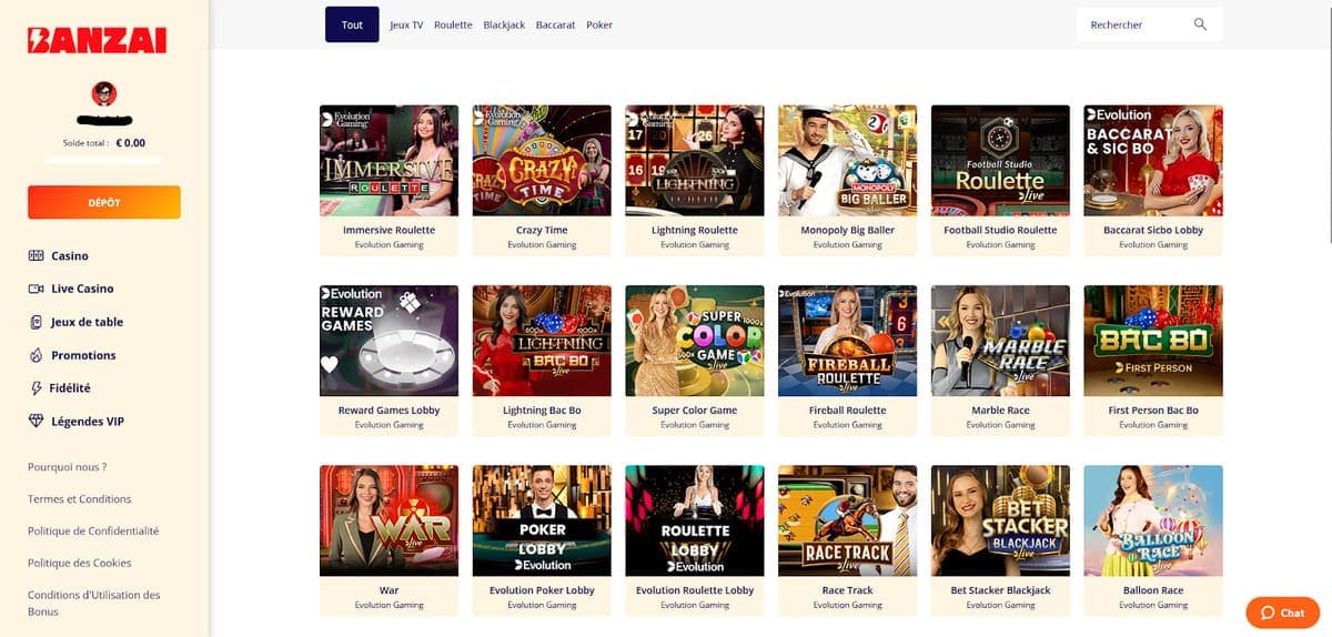 Casino en live Banzai Casino
