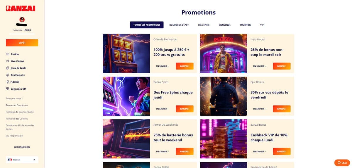 Promotions Banzai Casino