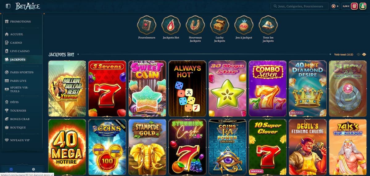 Jackpots hot BetAlice Casino