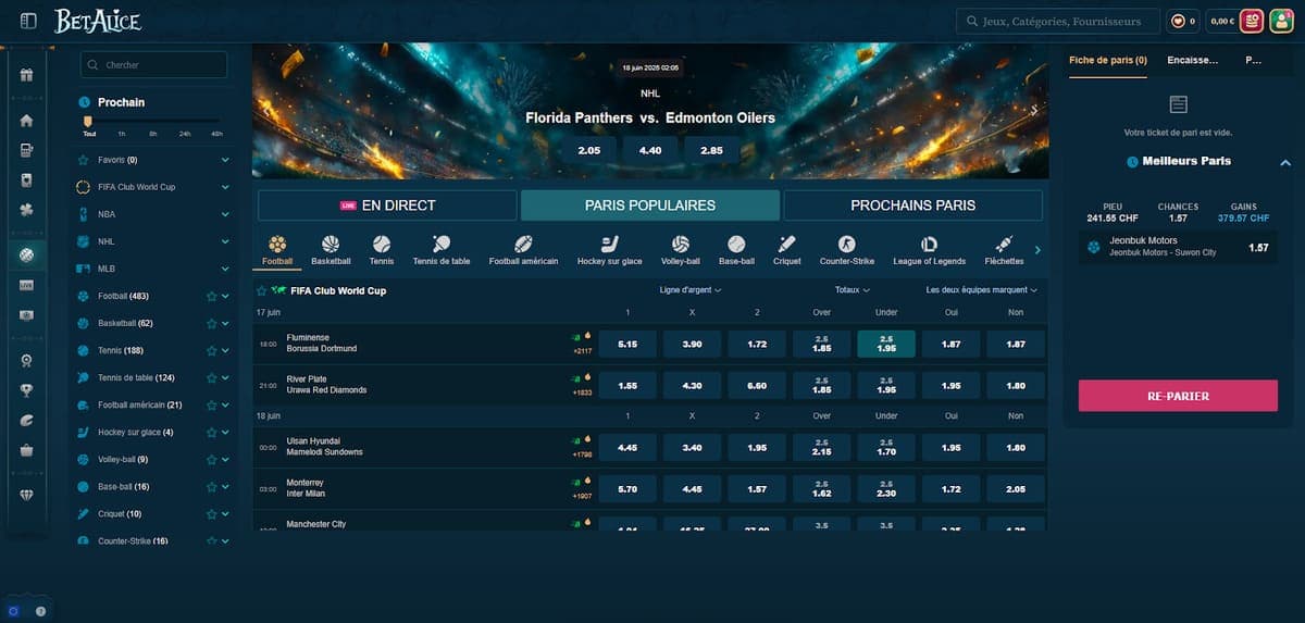 Paris sportifs BetAlice Casino