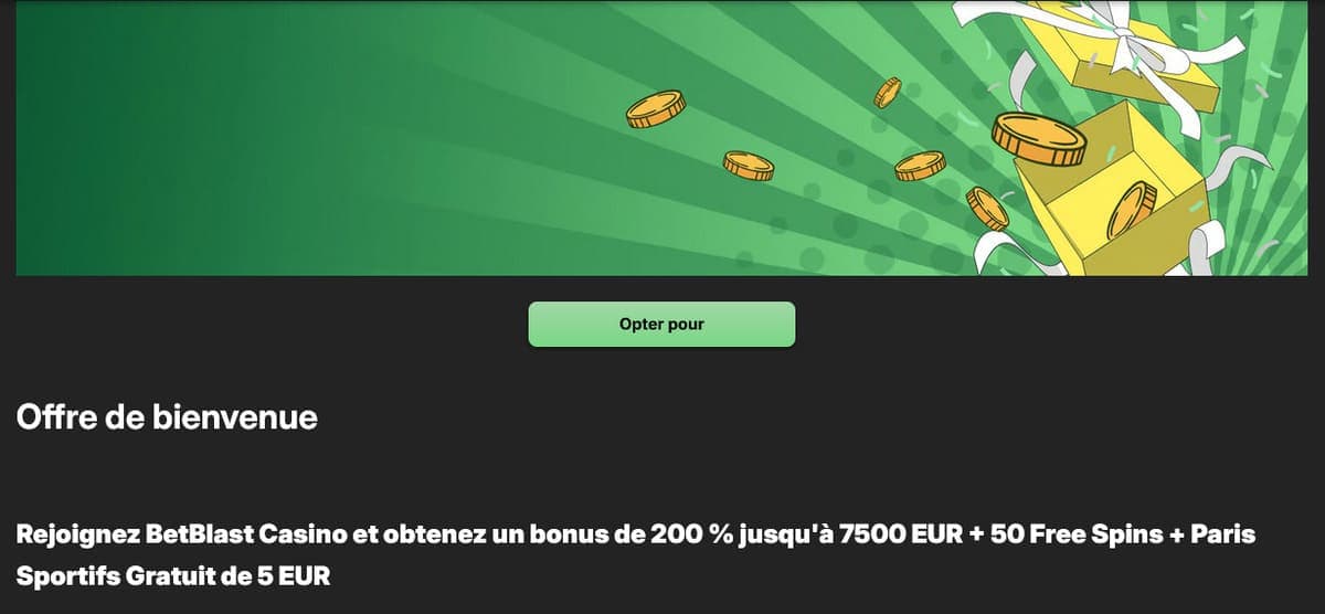Bonus de bienvenue Betblast Casino