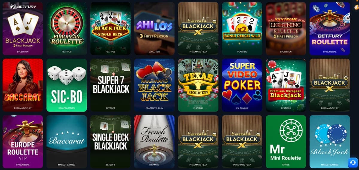 Jeux de table Betfury casino