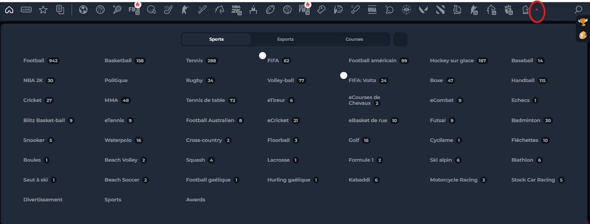 Sports disponibles Betfury