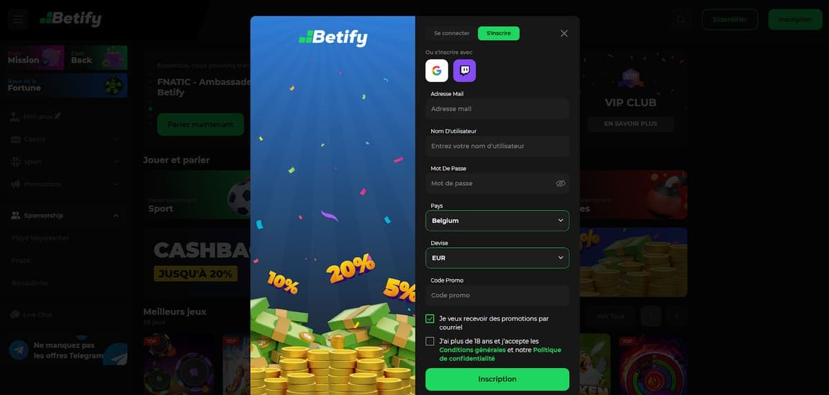 Inscription Betify Casino