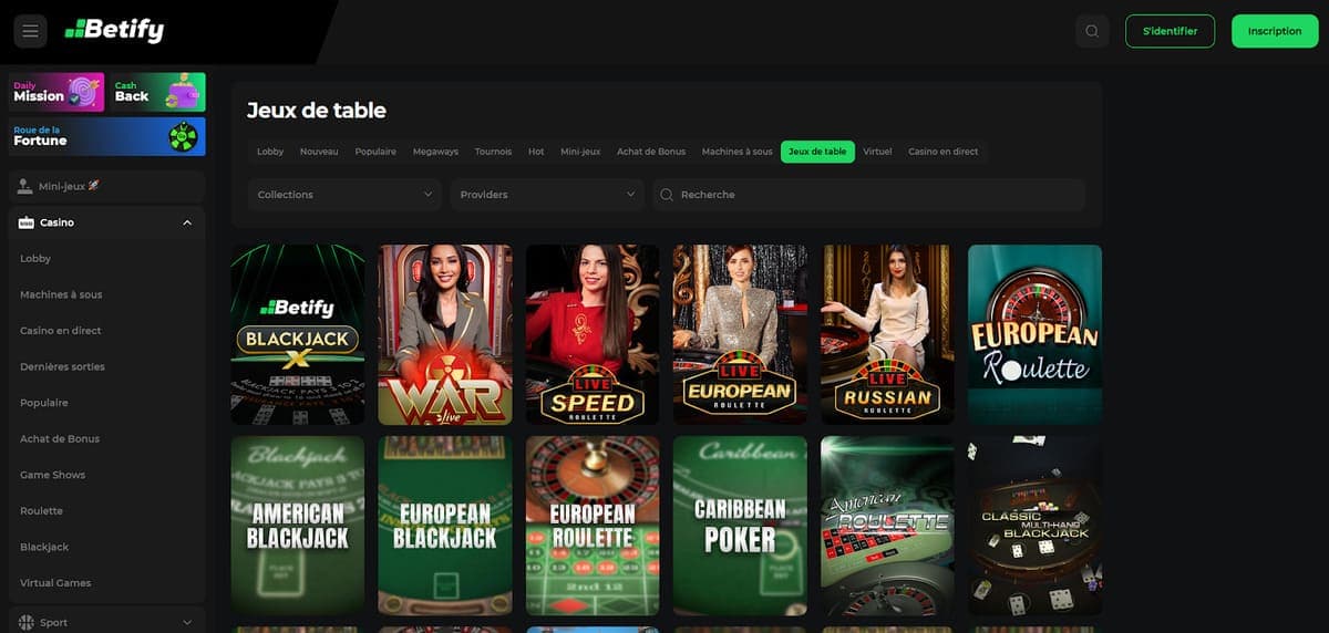 Jeux de table Betify Casino