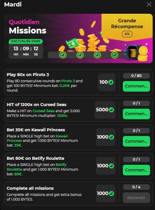 Missions sur Betify