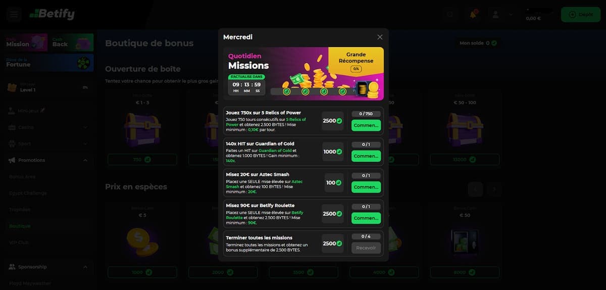 Missions Betify Casino