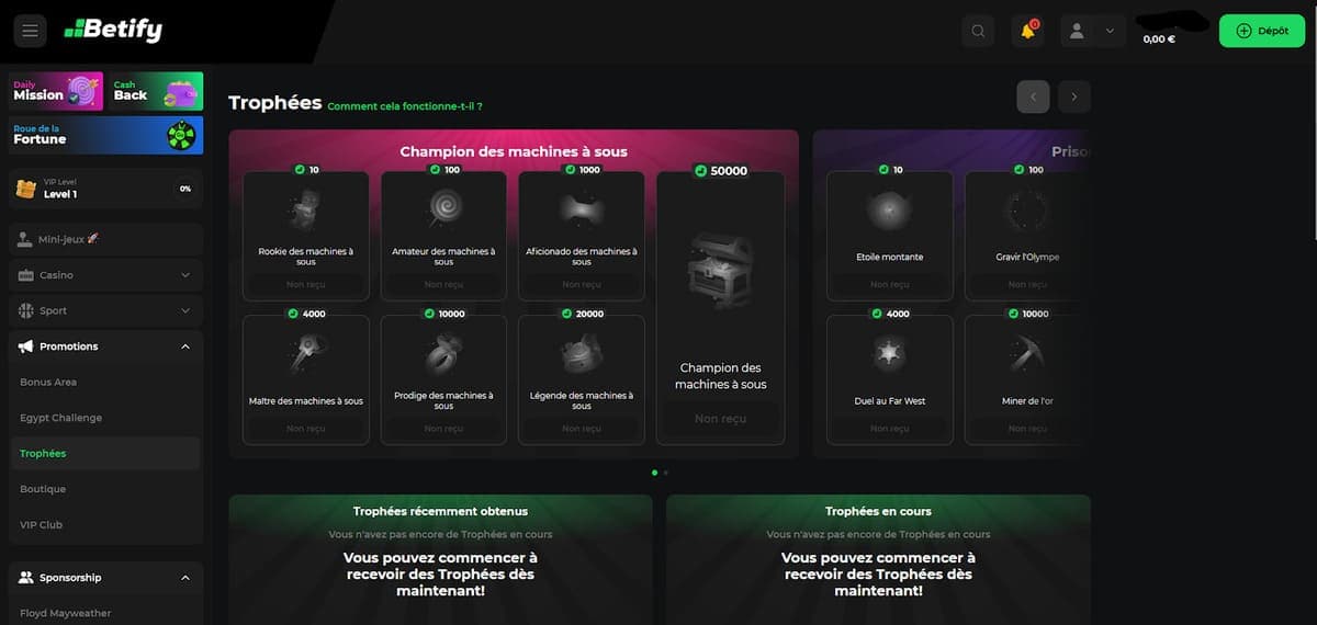 Trophées Betify Casino