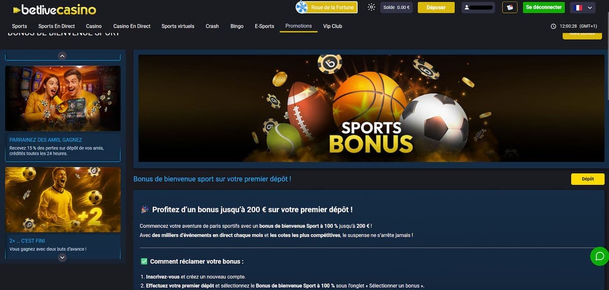 Bonus bienvenue sport BetLive Casino
