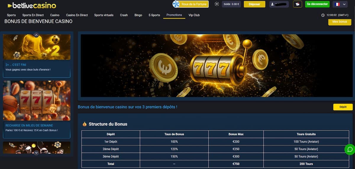 Bonus de bienvenue BetLive Casino