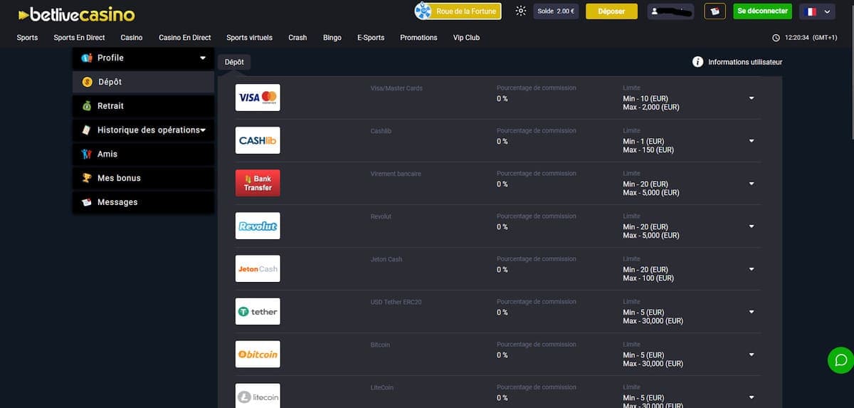 Dépôt BetLive Casino