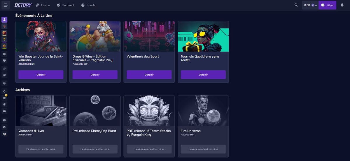 Evènements Betory Casino