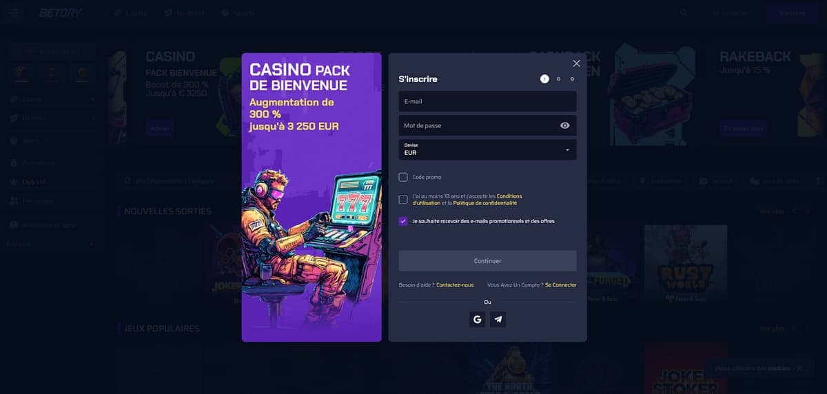 Inscription Betory Casino