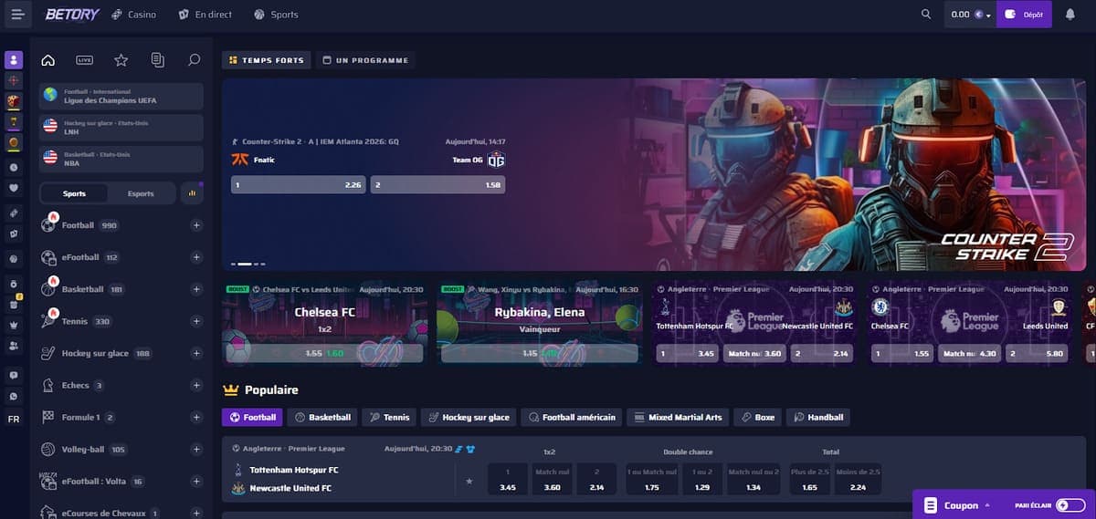 Paris sportifs Betory Casino