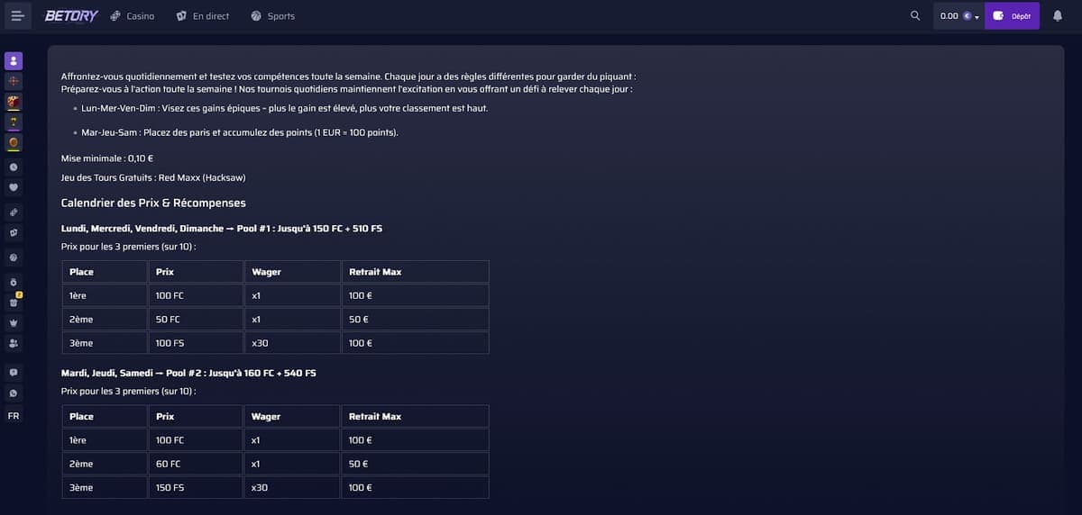 Tournois Betory Casino