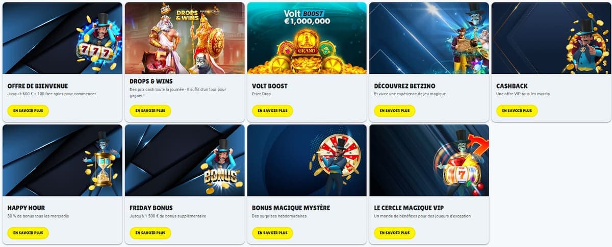 Bonus et promotions casino Betzino