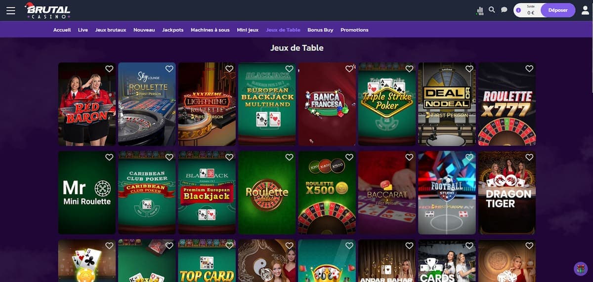 Jeux de table Brutal Casino