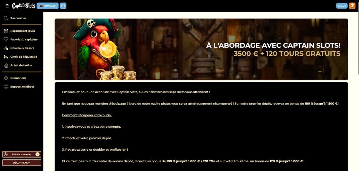 Bonus bienvenue Captain Slots Casino