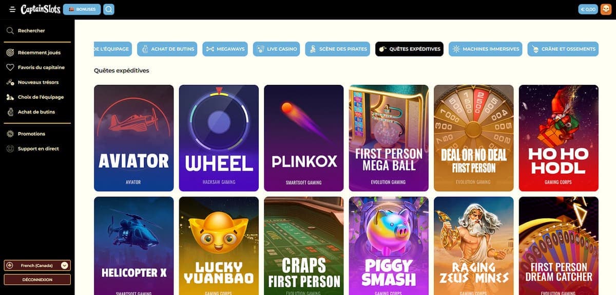 Mini jeux Captain Slots Casino