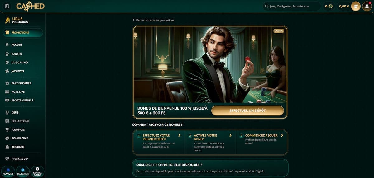 Bonus bienvenue Cashed Casino