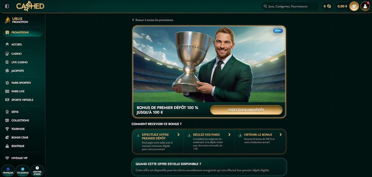 Bonus premier dépôt Cashed Casino