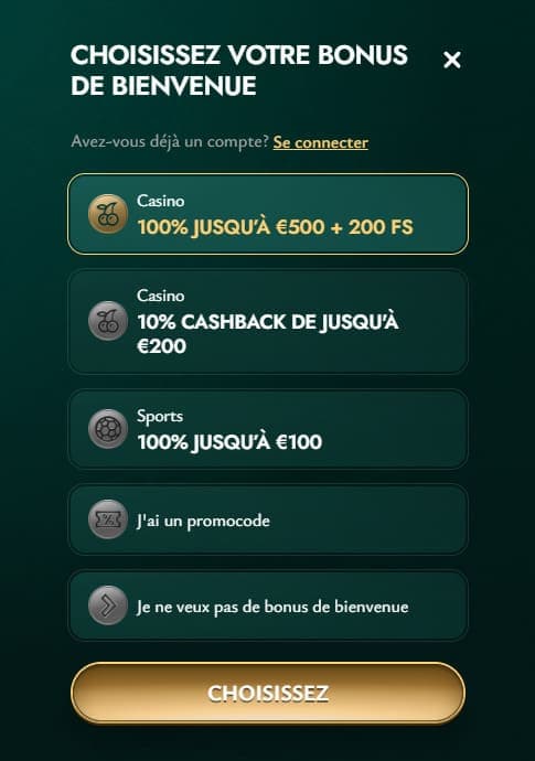 Choix bonus casino Cashed