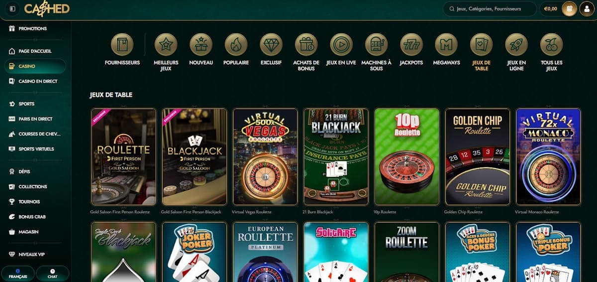 Jeux de table Cashed casino