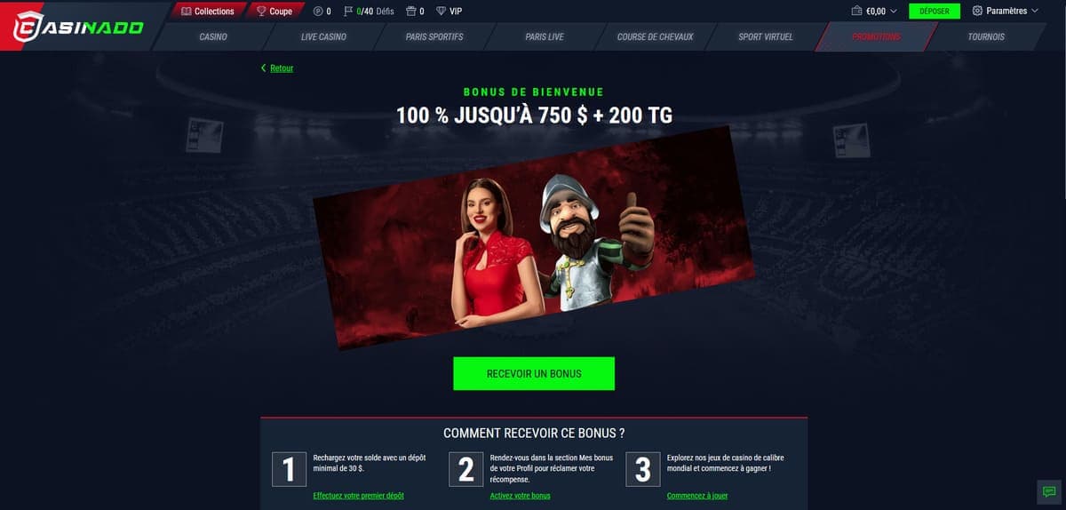 Bonus bienvenue Casinado Casino