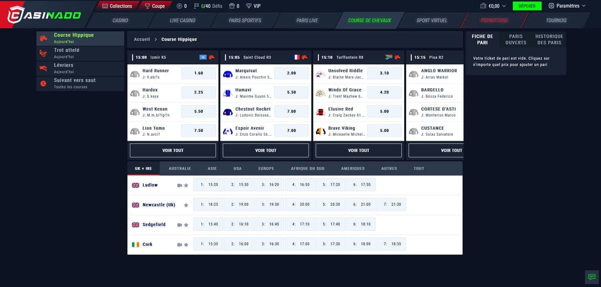 Courses hippiques Casinado Casino