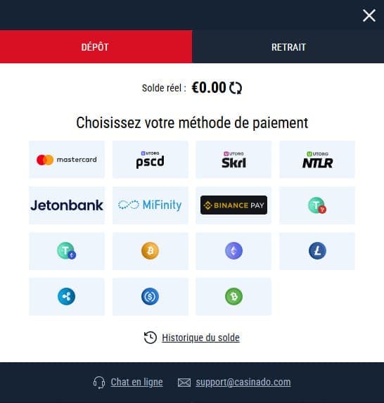 Dépôt et retrait Casinado