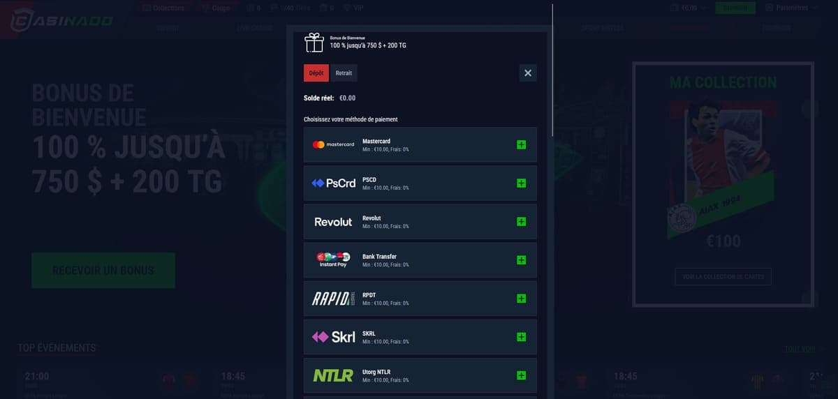 Dépôt Casinado Casino