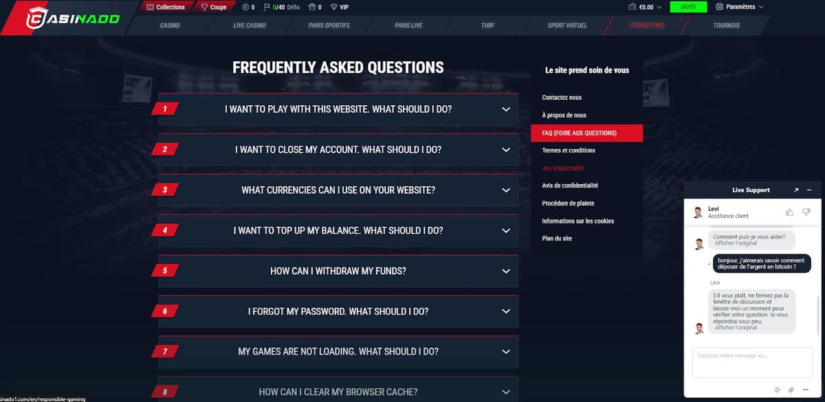 FAQ casino Casinado
