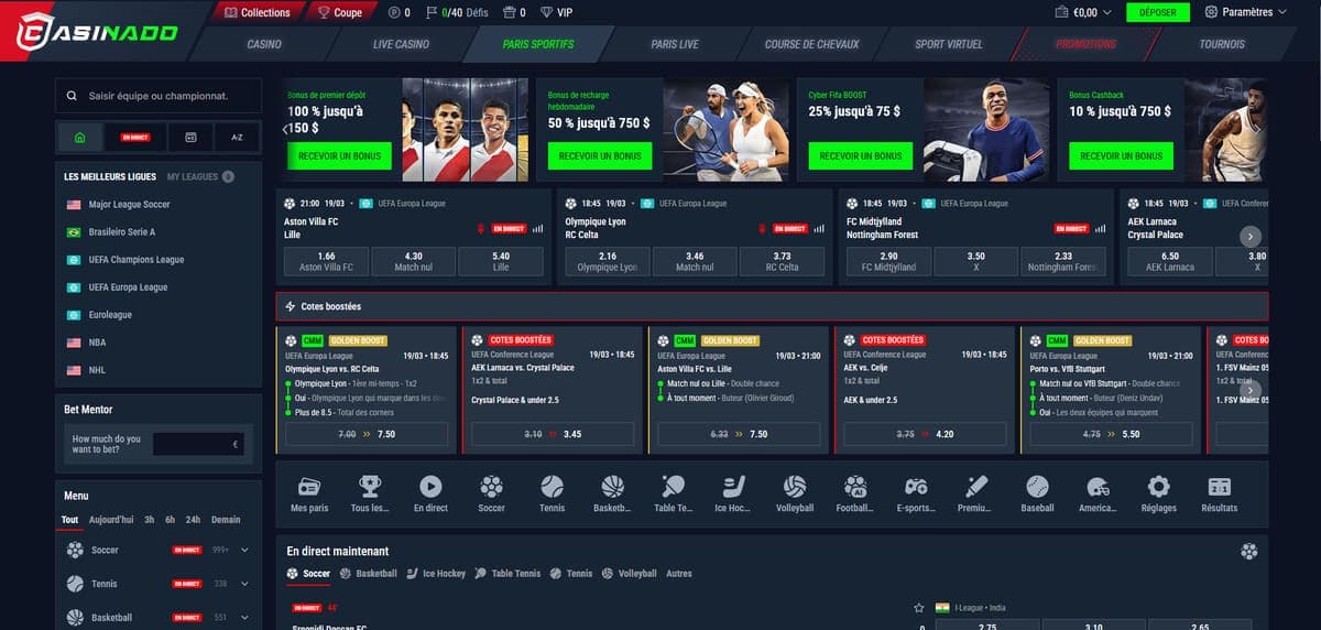 Paris sportifs Casinado Casino